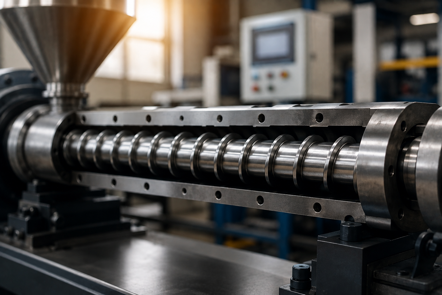 Extruder screw and barrel illustrating L/D ratio
